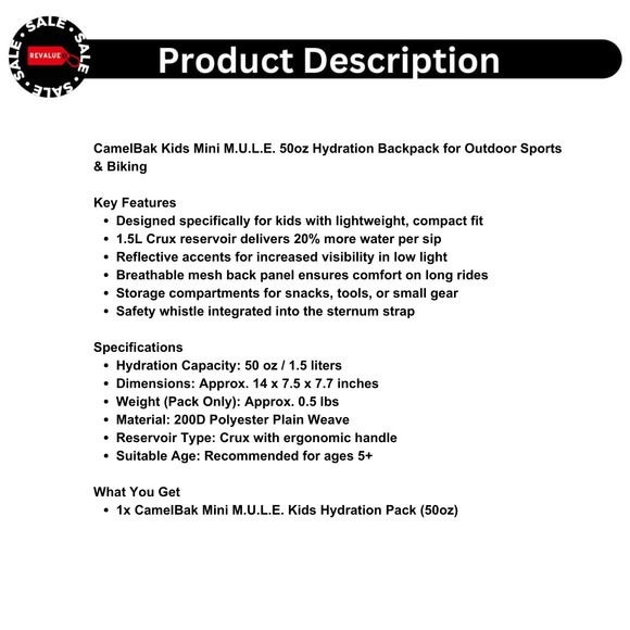 CamelBak Kids Mini M.U.L.E. 50oz Hydration Backpack for Outdoor Sports & Biking - Picture 2 of 11